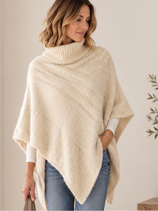Do everything in love Sweaters - Anthropologie Everything in Love Turtleneck Knit Poncho Cape Cream Metallic